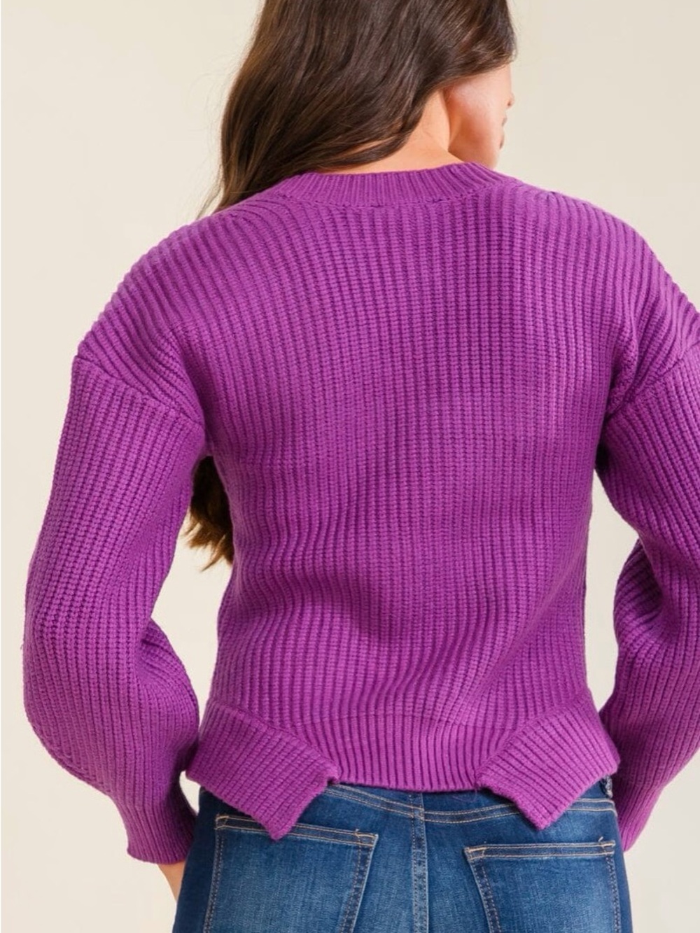 A554. Square Neck Ribbed Sweater - Purple - Picture 4 of 4
